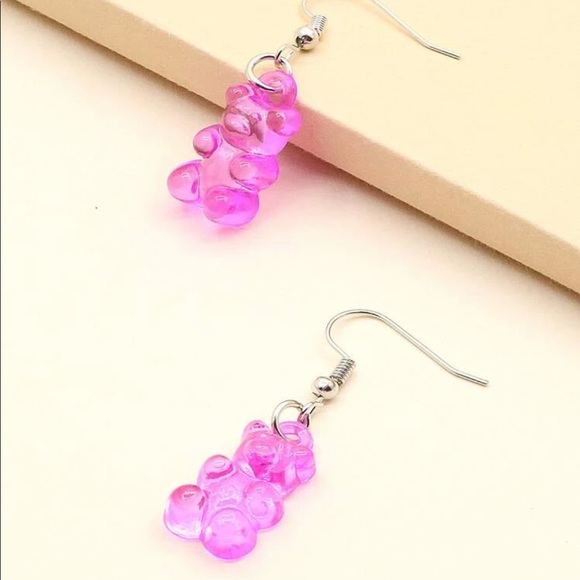 magenta gummy bear dangle earrings - Picture 2 of 5